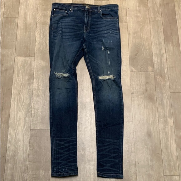 Mens ORO Los Angeles Skinny Slim Distressed Stretch Denim‎ Jeans - Picture 1 of 8